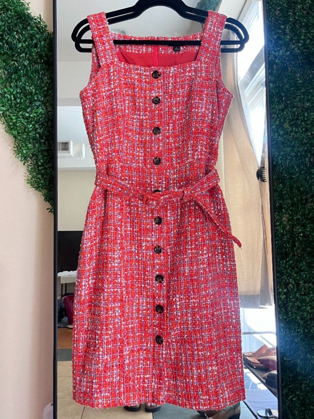 Ann Taylor Orange Tweed Belted Dress